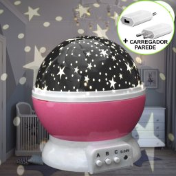 Luminária Infantil Projetor Abajur Criança Estrelas Rosa CBRN10684