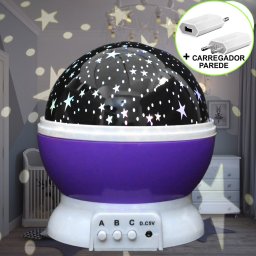 Luminária Infantil Projetor Abajur Criança Estrelas Roxo CBRN10691