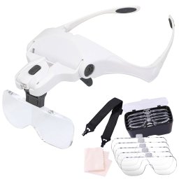 Lupa De Cabeça Profissional Óculos Leitura 2 Leds 5 Lentes Aumento Branco CBRN01385
