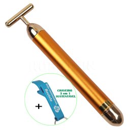 Massageador Facial Vibrador Antirrugas Ouro + Chaveiro CBRN17805