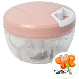 Mini Processador e Triturador de Alimentos Manual 3 Lâminas Rosa + Gancho Parede CBRN17874