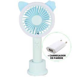 Mini Ventilador Portátil LED USB Recarregável + Adaptador Azul CBRN19601