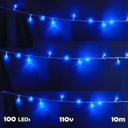 Pisca Pisca Cordão de Led Natal Azul 100 LEDs 8F. 110V Fio Transparente