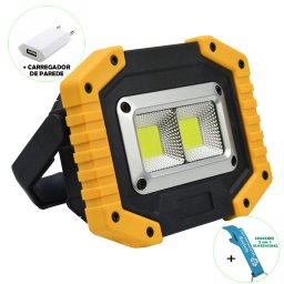 Refletor LED 30W Portátil Recarregável LED COB IP65 Amarelo + Chaveiro CBRN18024