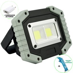 Refletor LED 30W Portátil Recarregável LED COB IP65 Cinza + Chaveiro CBRN18031