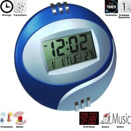 Relogio de parede com alarme termometro AZUL CBRN01293