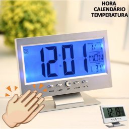 Relógio digital acionamento sonoro despertador PRATA CBRN01439