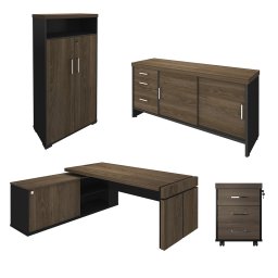 Conjunto Escritório Home Office 3 Peças Mesa Diretor Corp A06 Charuto/Preto - Mpozenato