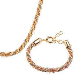 Conjunto de Colar e Pulseira em malha Cordão Baiano em 3 Banhos| ASHA | 7-8mm