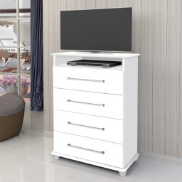 COMODA 4 GAVETAS 1,07M C/ SUPORTE DVD ALTO BRILHO UV MDP/MDF