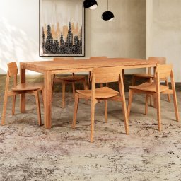Mesa Madeira 180cm e 6 Cadeiras Floris Linho Carvalho F07 - Mpozenato