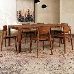 Mesa Madeira 180cm e 6 Cadeiras Floris Linho Castanho F07 - Mpozenato