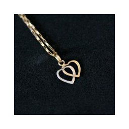 Corrente de Ouro 18k 0750 Elos Regular 45cm com Pingente de Coração Duplo em Ouro Branco e Ouro Amarelo