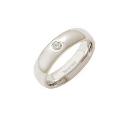 Aliança Anatômica de Ouro Branco 18k 750 com 1 Brilhante de 11.00 Pontos Largura 5.40mm Altura 2.20mm