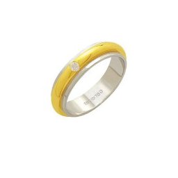 Aliança de Ouro e Ouro Branco 18k 750 com 1 Brilhante de 6.00 Pontos Largura 5.00mm Altura 2.00mm