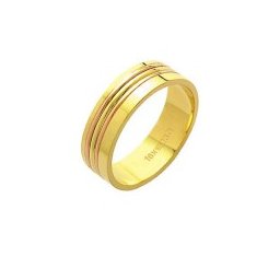 Aliança de Ouro 18k 750 com 2 Filetes em Ouro Vermelho Largura 6.00mm Altura 1.20mm
