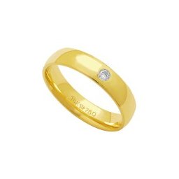 Aliança Super Anatômica de Ouro 18k 750 com 1 Brilhante de 6.00 Pontos Largura 4.50mm Altura 1.50mm