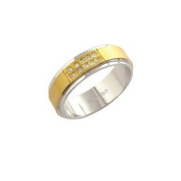 Aliança de Ouro e Ouro Branco 18k 750 com 10 Brilhantes de 1.25 Pontos Largura 6.00mm Altura 1.50mm