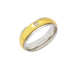 Aliança Anatômica de Ouro e Ouro Branco 18k 750 com 1 Brilhante de 6.00 Pontos Largura 6.00mm Altura 2.00mm