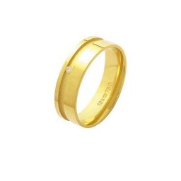 Aliança Anatômica de Ouro 18k 750 com 1 Brilhante de 2.25 Pontos Largura 6.00mm Altura 1.30mm