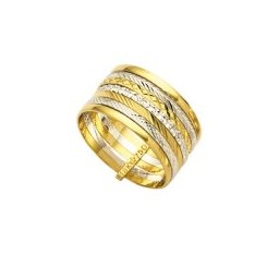 Aliança de Ouro Amarelo e Ouro Branco 18k 750 Largura 10.50mm Altura 0.50mm