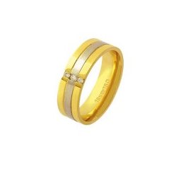 Aliança Anatômica de Ouro e Ouro Branco 18k 750 com 3 Brilhantes de 2.25 Pontos Largura 6.30mm Altura 1.70mm