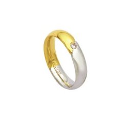 Aliança Anatômica de Ouro e Ouro Branco 18k 750 com 1 Brilhante de 6.00 Pontos Largura 5.00mm Altura 2.20mm