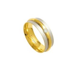 Aliança Anatômica de Ouro e Ouro Branco 18k 750 com 1 Brilhante de 11.00 Pontos Largura 7.00mm Altura 2.20mm