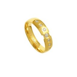 Aliança Anatômica de Ouro 18k 750 com 1 Brilhante de 6.00 Pontos e 6 Brilhantes de 2.25 Pontos Largura 5.00mm Altura 1.50mm