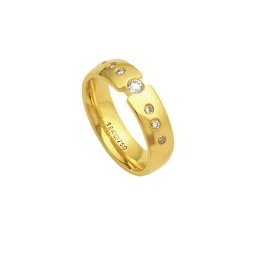 Aliança Anatômica de Ouro 18k 750 com 1 Brilhante de 11.00 Pontos e 6 Brilhantes de 2.25 Pontos Largura 6.00mm Altura 2.20mm