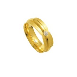 Aliança Anatômica de Ouro 18k 750 com 1 Brilhante de 11.00 Pontos Largura 7.00mm Altura 2.20mm