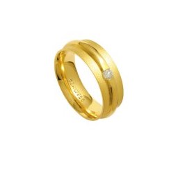 Aliança Anatômica de Ouro 18k 750 com 1 Brilhante de 11.00 Pontos Largura 7.00mm Altura 2.20mm