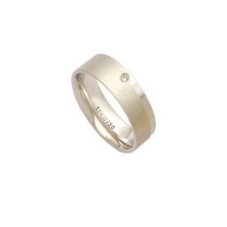 Aliança Anatômica de Ouro Branco 18k 750 com 1 Brilhante de 2.25 Pontos Largura 6.00mm Altura 1.50mm