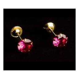 Brinco de Ouro Amarelo Com Pedra Zirconia Vermelho