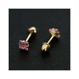 Brinco de Ouro 18k com Pedra de Zirconia Rosa