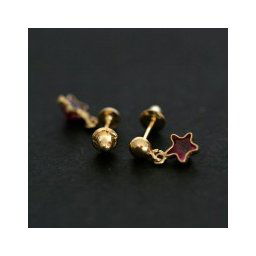 Brinco de Ouro 18k Estrela com Pedra de Zirconia Vermelha
