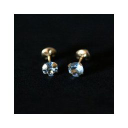Brinco de Ouro 18k com Pedra de Zirconia Azul Claro