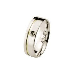 Aliança Confort Reta de Prata 6mm com Filete Lateral em Ouro e Pedra de Zircônia de 2mm