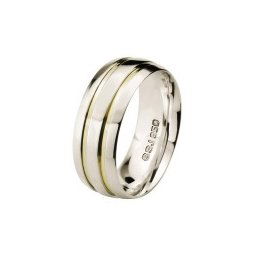 Aliança Anatômica de Prata 8mm com 2 Filetes em Ouro