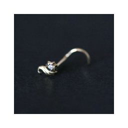 Piercing de Nariz de Ouro 18k Cavalo Marinho com 02 Pedras de Zircônia