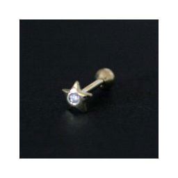 Piercing Microbel de Orelha de Ouro 18k 0750 Estrela com Pedra Redonda