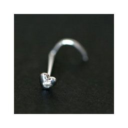 Piercing de Nariz de Ouro Branco 18k de Coração com 01 Pedra Zirconia