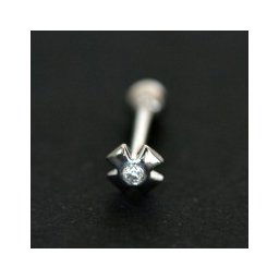 Piercing Microbel de Orelha de Ouro Branco 18k de Cruz de Malta com Pedras Zirconia