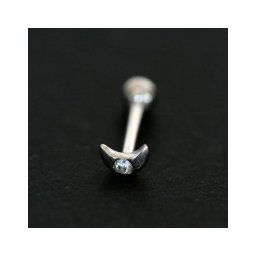 Piercing Microbel de Orelha de Ouro Branco 18k de Meia Lua com Pedras Zirconia