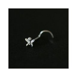 Piercing de Nariz de Ouro Branco 18k Borboleta com 01 Pedra Zircônia