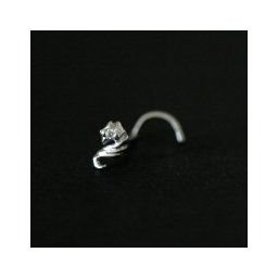 Piercing de Nariz de Ouro Branco 18k Cavalo Marinho com 02 Pedra Zircônia