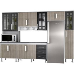 KIT COZINHA SUIÇA 4 PEÇAS ARMÁRIO ESPELHADO E BALCÃO