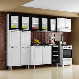 ARMARIO DE COZINHA 11 PORTAS + BALCÃO - BRANCO/PRETO