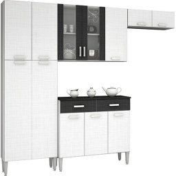 KIT COZINHA ITALIANA 4 PEÇAS ARMÁRIO E BALCÃO BRANCO/PRETO
