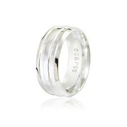 Aliança de Prata 925 Reta 8 mm com 2 Frizos Trabalhados